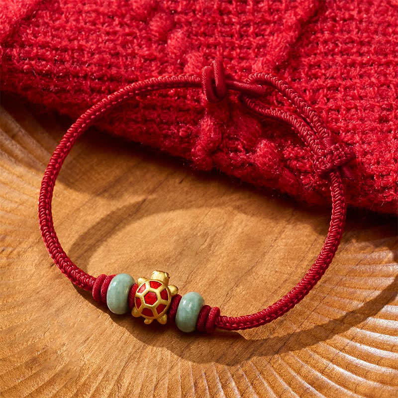 Buddha Stones Schildkröten-Armband aus kupferrotem Garn, handgewebt, Wohlstandssymbol - Dunkelrot - 6,7–7,5 Zoll/17–19 cm - image 0