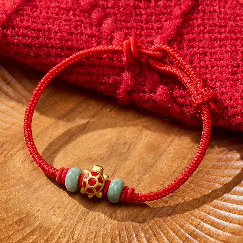 Buddha Stones Schildkröten-Armband aus kupferrotem Garn, handgewebt, Wohlstandssymbol - Rot - 6,7–7,5 Zoll/17–19 cm - image 9