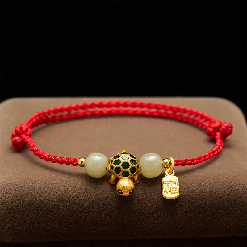 Buddha Stones Kupfer-Schildkröte, Hetian-Jade, Fu-Charakter, Glücksarmband mit roter Schnur - image 2