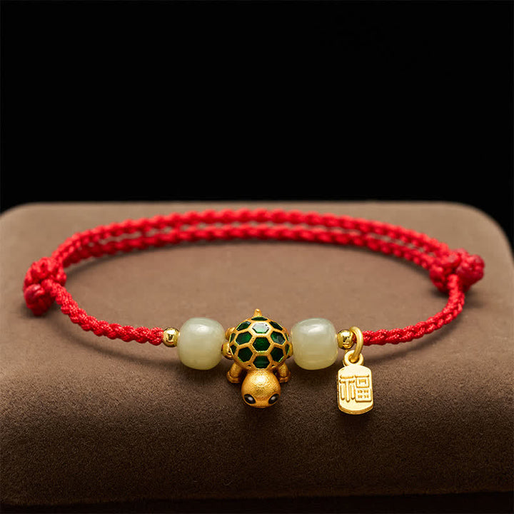 Buddha Stones Kupfer-Schildkröte, Hetian-Jade, Fu-Charakter, Glücksarmband mit roter Schnur - image 2