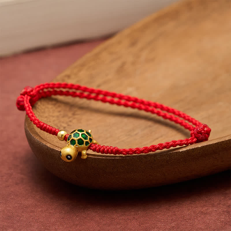 Buddha Stones Handgefertigtes Armband aus geflochtenem rotem Garn mit Schildkrötenmotiv - image 3