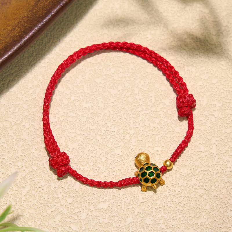 Buddha Stones Handgefertigtes Armband aus geflochtenem rotem Garn mit Schildkrötenmotiv - image 1