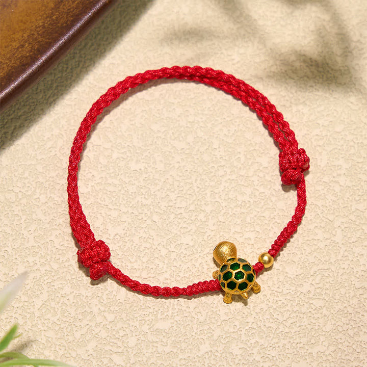 Buddha Stones Handgefertigtes Armband aus geflochtenem rotem Garn mit Schildkrötenmotiv - image 1
