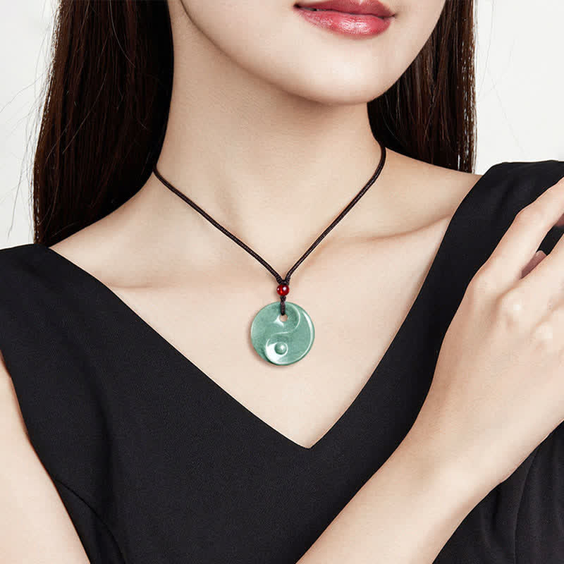 Buddha Stones Halskette aus geflochtenem Band mit Yin-Yang-Symbol aus grünem Jade - image 9