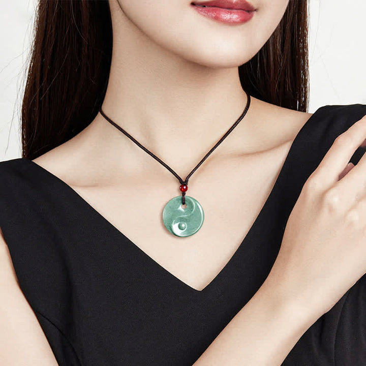 Buddha Stones Halskette aus geflochtenem Band mit Yin-Yang-Symbol aus grünem Jade - image 9