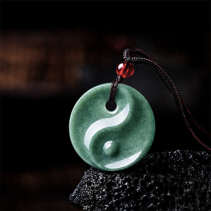 Buddha Stones Halskette aus geflochtenem Band mit Yin-Yang-Symbol aus grünem Jade - image 3