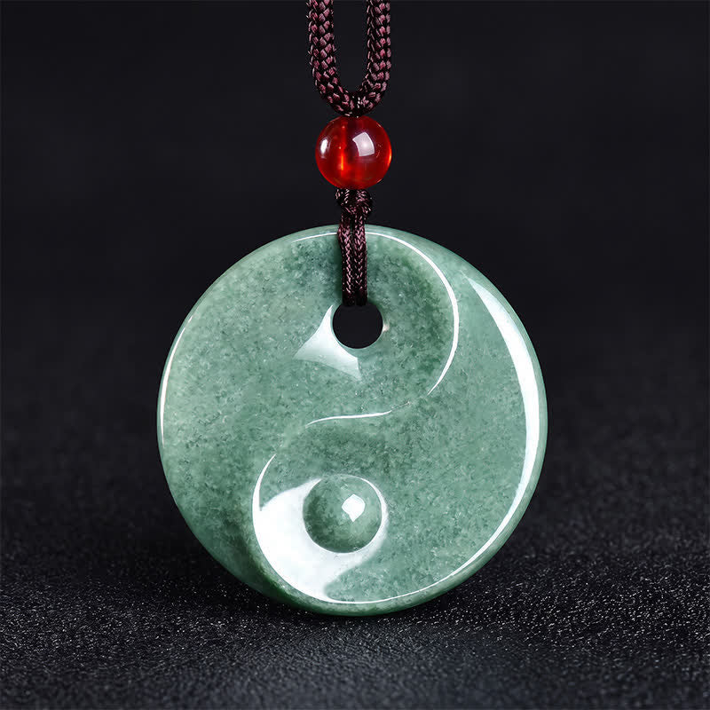 Buddha Stones Halskette aus geflochtenem Band mit Yin-Yang-Symbol aus grünem Jade - Jade Yin Yang - image 0