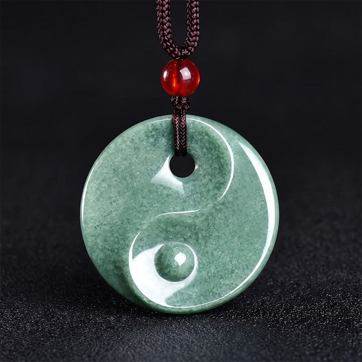 Buddha Stones Halskette aus geflochtenem Band mit Yin-Yang-Symbol aus grünem Jade - Jade Yin Yang - image 0