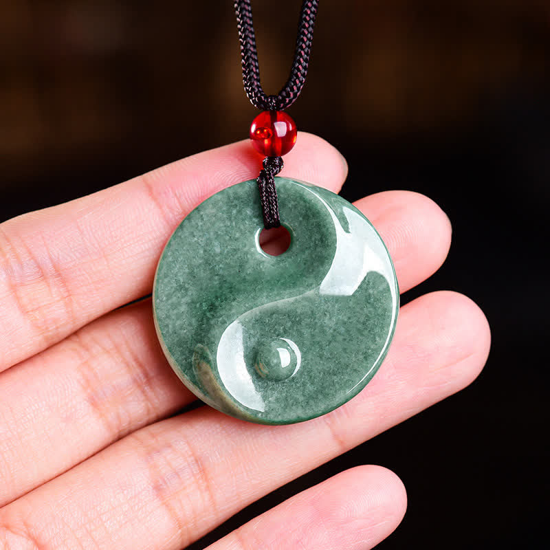 Buddha Stones Halskette aus geflochtenem Band mit Yin-Yang-Symbol aus grünem Jade - image 8