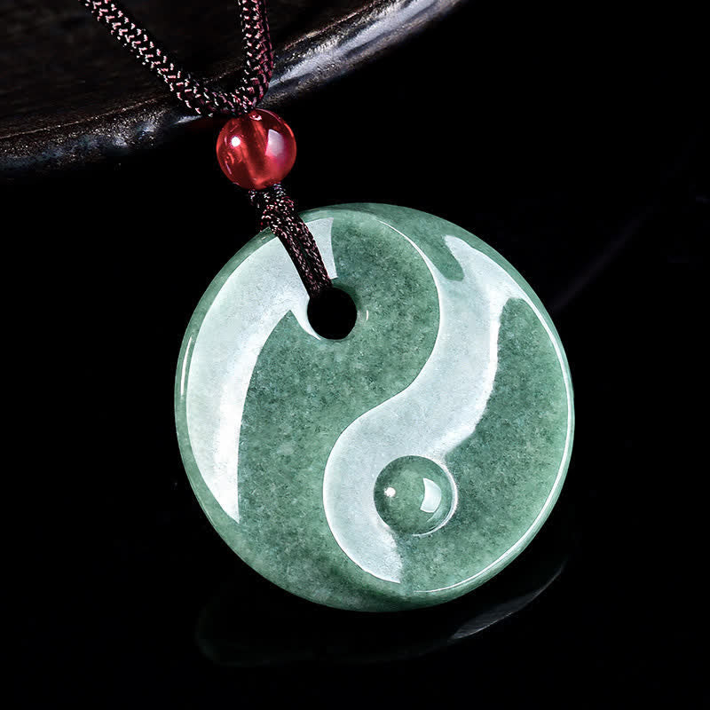 Buddha Stones Halskette aus geflochtenem Band mit Yin-Yang-Symbol aus grünem Jade - image 1