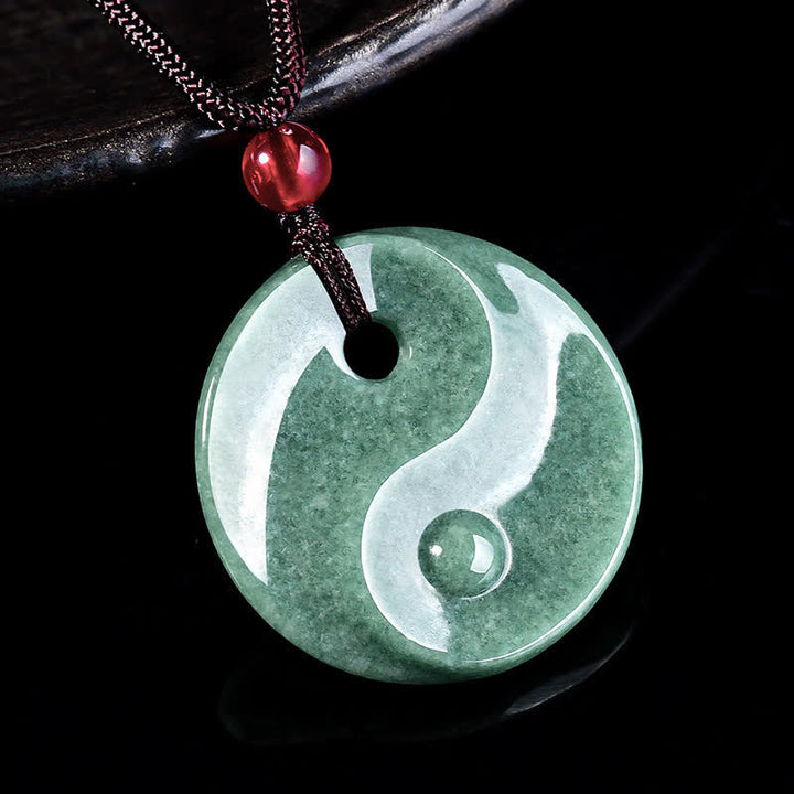 Buddha Stones Halskette aus geflochtenem Band mit Yin-Yang-Symbol aus grünem Jade - image 1