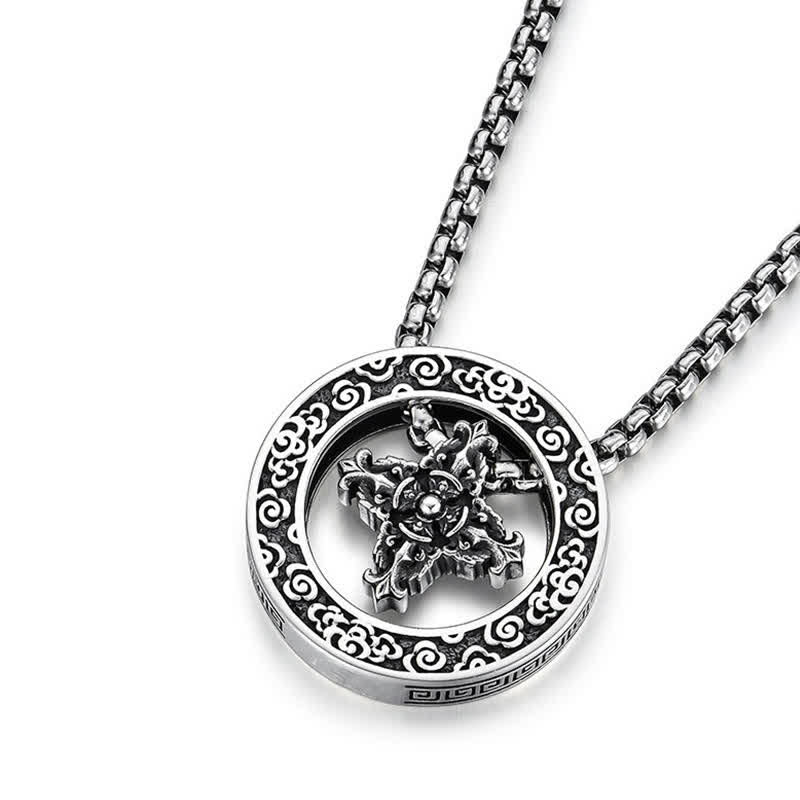 Buddha Stones Vintage-Halskette mit rundem Anhänger in Kupfer, der ein gekreuztes Vajra-Motiv (spirituelle Kraft) trägt - image 9