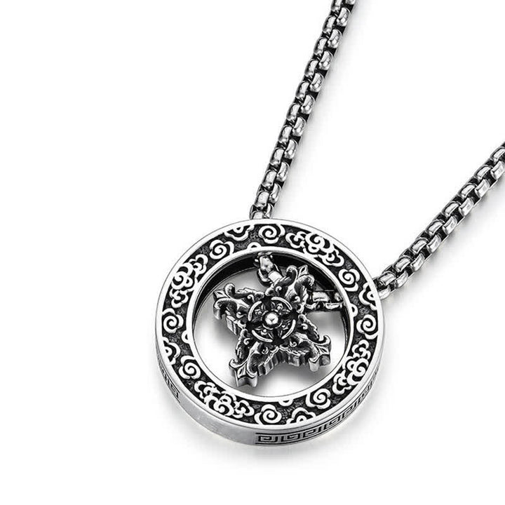 Buddha Stones Vintage-Halskette mit rundem Anhänger in Kupfer, der ein gekreuztes Vajra-Motiv (spirituelle Kraft) trägt - image 9