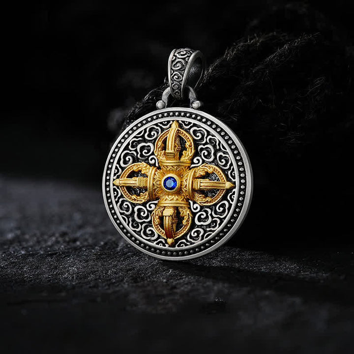 Buddha Stones Tibetische Kupferkette mit gekreuztem Vajra-Anhänger „Om Mani Padme Hum“ – Erdung durch Weisheit - Vajra Om Mani Padme Hum - image 0