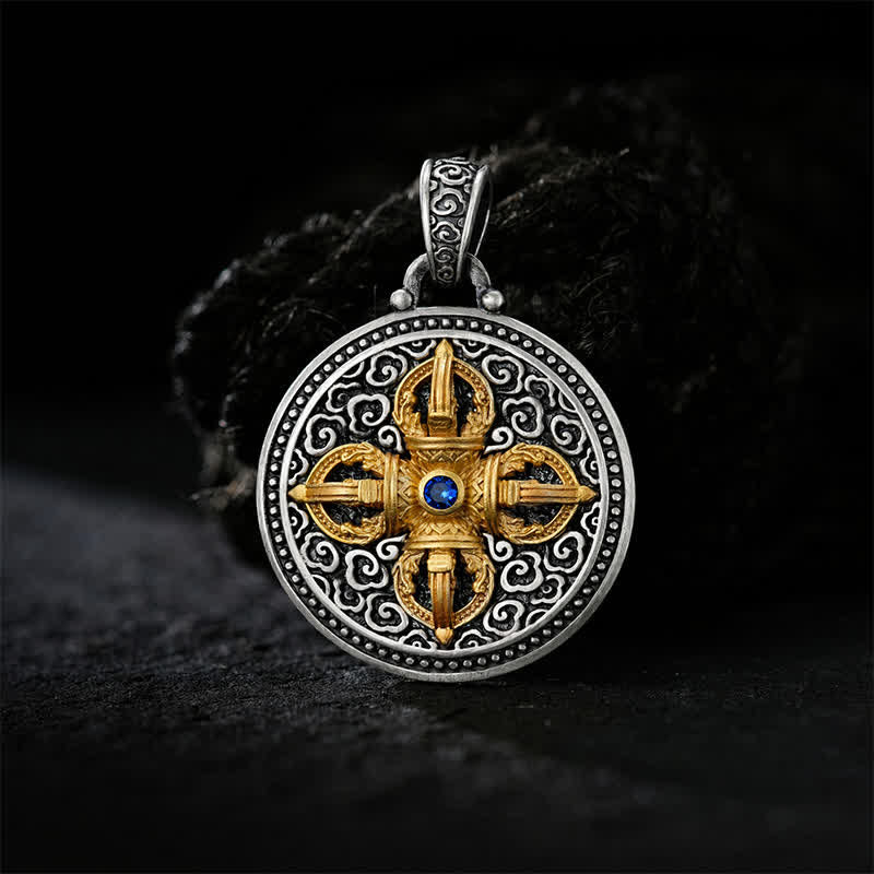 Buddha Stones Tibetische Kupferkette mit gekreuztem Vajra-Anhänger „Om Mani Padme Hum“ – Erdung durch Weisheit - image 1