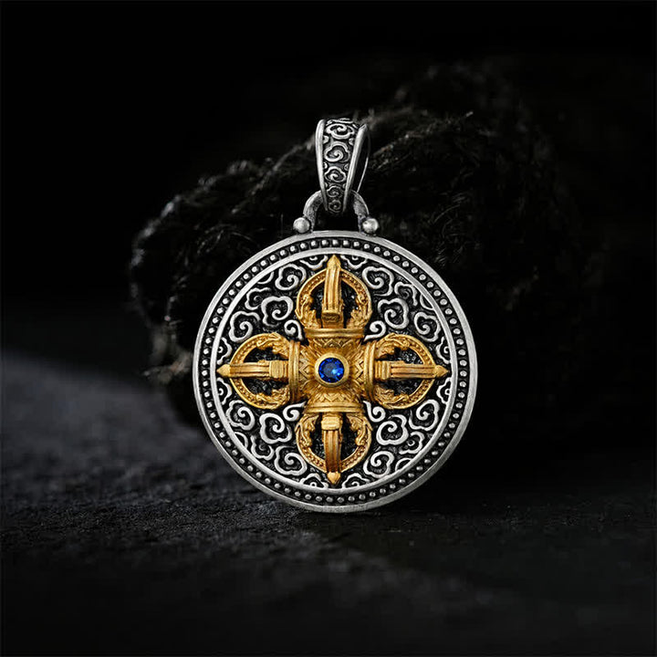 Buddha Stones Tibetische Kupferkette mit gekreuztem Vajra-Anhänger „Om Mani Padme Hum“ – Erdung durch Weisheit - image 1