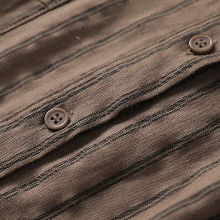 Buddha Stones Lässige Vintage-Damenbluse mit Knopfleiste, Streifenmuster und aufgesetzter Tasche für Frühling und Herbst - image 2