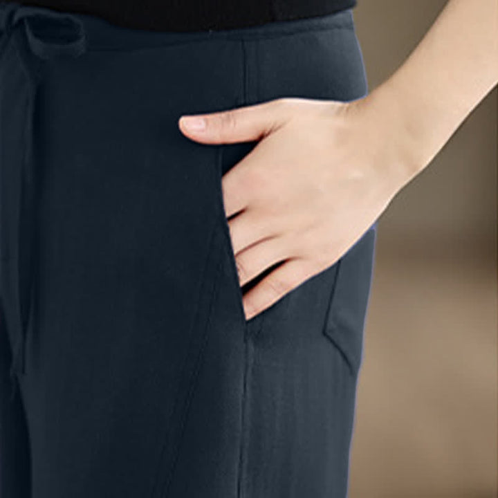 Buddha Stones Minimalistische, lässige lange Hose mit Kordelzug und Reißverschluss für Frühling und Sommer, einfarbig, gerades Bein, mit Taschen - image 8