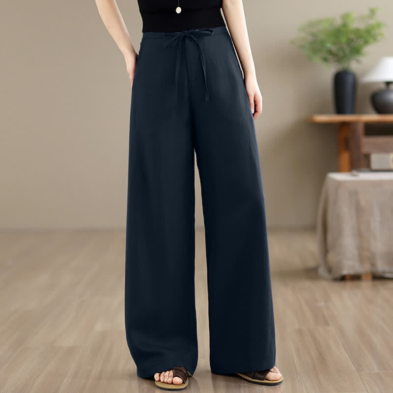 Buddha Stones Minimalistische, lässige lange Hose mit Kordelzug und Reißverschluss für Frühling und Sommer, einfarbig, gerades Bein, mit Taschen - Mitternachtsblau - US12, UK/AU16, EU44 (2XL) - image 0