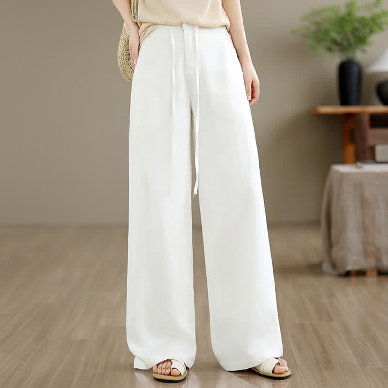 Buddha Stones Minimalistische, lässige lange Hose mit Kordelzug und Reißverschluss für Frühling und Sommer, einfarbig, gerades Bein, mit Taschen - Weiß - US12, UK/AU16, EU44 (2XL) - image 10