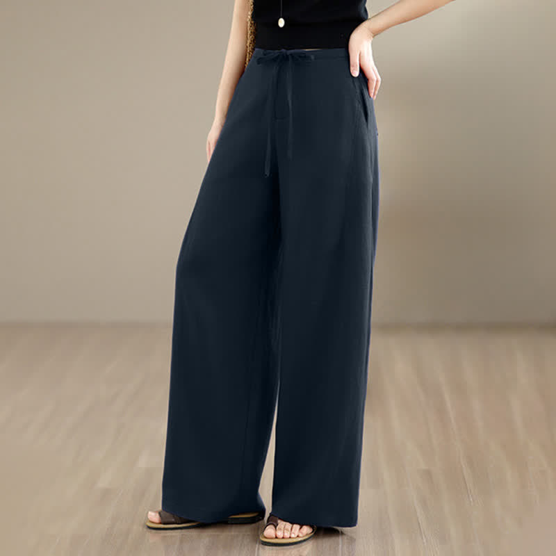 Buddha Stones Minimalistische, lässige lange Hose mit Kordelzug und Reißverschluss für Frühling und Sommer, einfarbig, gerades Bein, mit Taschen - image 4
