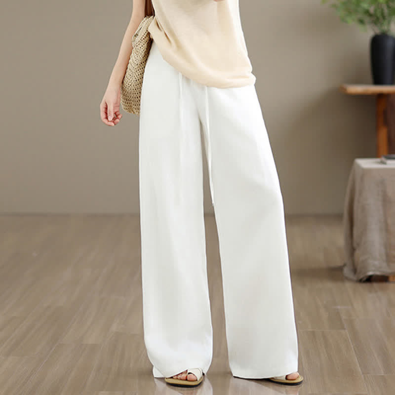 Buddha Stones Minimalistische, lässige lange Hose mit Kordelzug und Reißverschluss für Frühling und Sommer, einfarbig, gerades Bein, mit Taschen - image 12