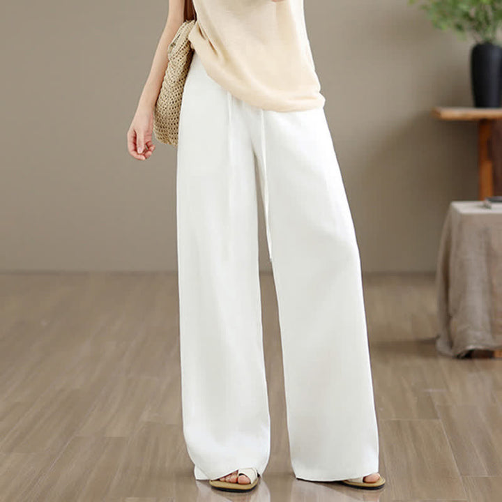 Buddha Stones Minimalistische, lässige lange Hose mit Kordelzug und Reißverschluss für Frühling und Sommer, einfarbig, gerades Bein, mit Taschen - image 12