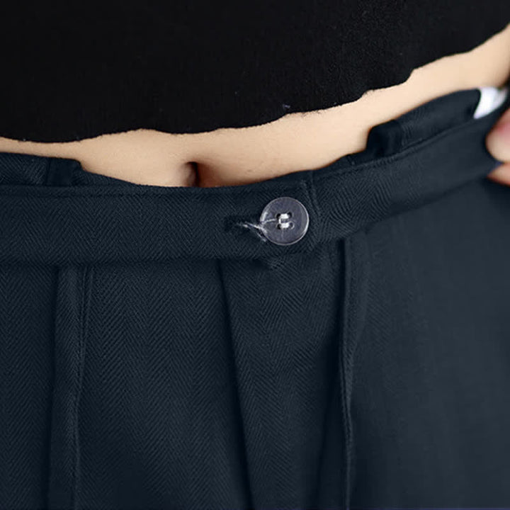 Buddha Stones Minimalistische, lässige lange Hose mit Kordelzug und Reißverschluss für Frühling und Sommer, einfarbig, gerades Bein, mit Taschen - image 5