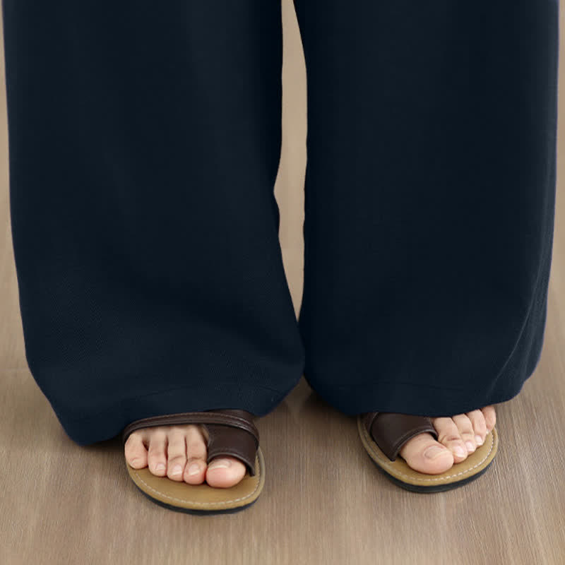 Buddha Stones Minimalistische, lässige lange Hose mit Kordelzug und Reißverschluss für Frühling und Sommer, einfarbig, gerades Bein, mit Taschen - image 9