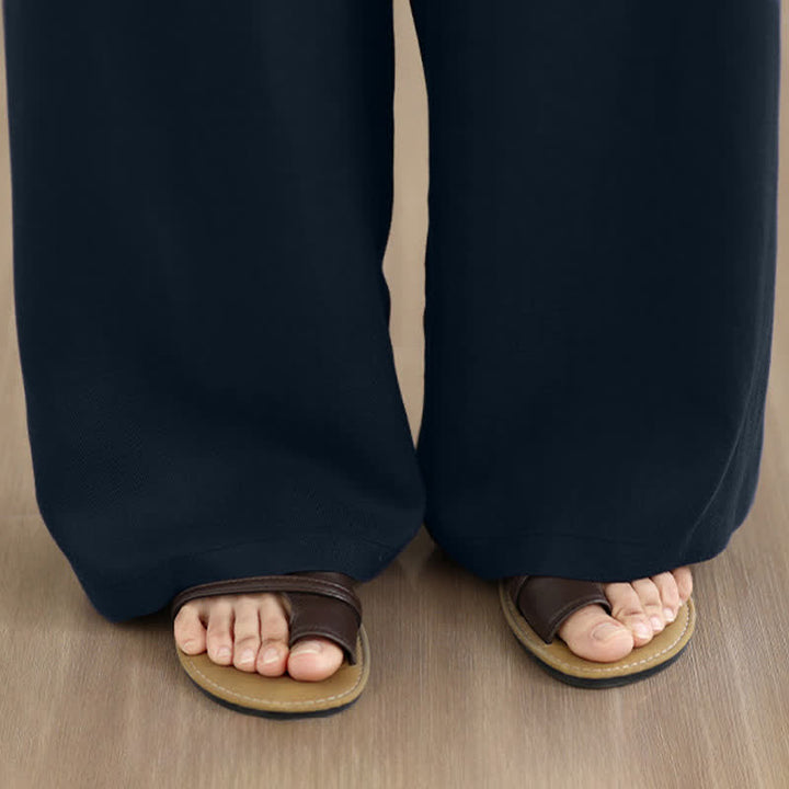 Buddha Stones Minimalistische, lässige lange Hose mit Kordelzug und Reißverschluss für Frühling und Sommer, einfarbig, gerades Bein, mit Taschen - image 9