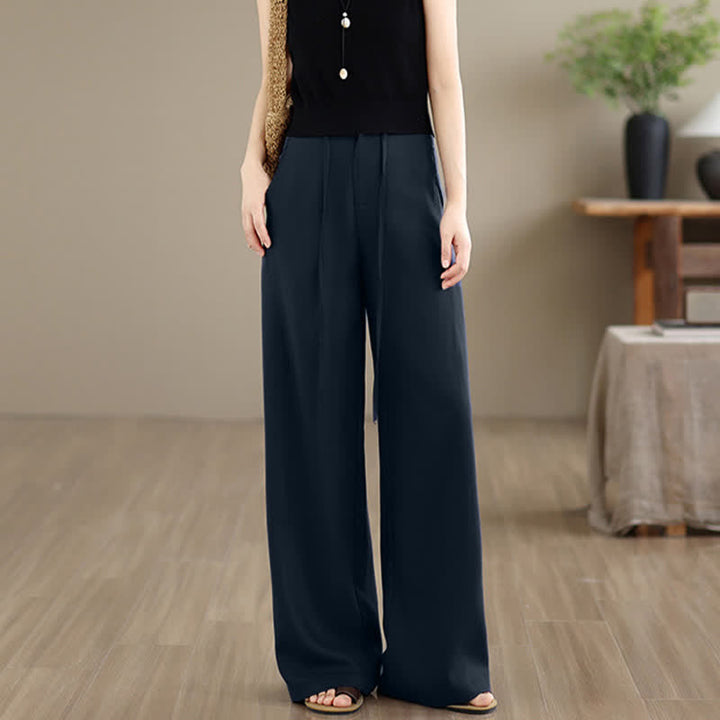 Buddha Stones Minimalistische, lässige lange Hose mit Kordelzug und Reißverschluss für Frühling und Sommer, einfarbig, gerades Bein, mit Taschen - image 3