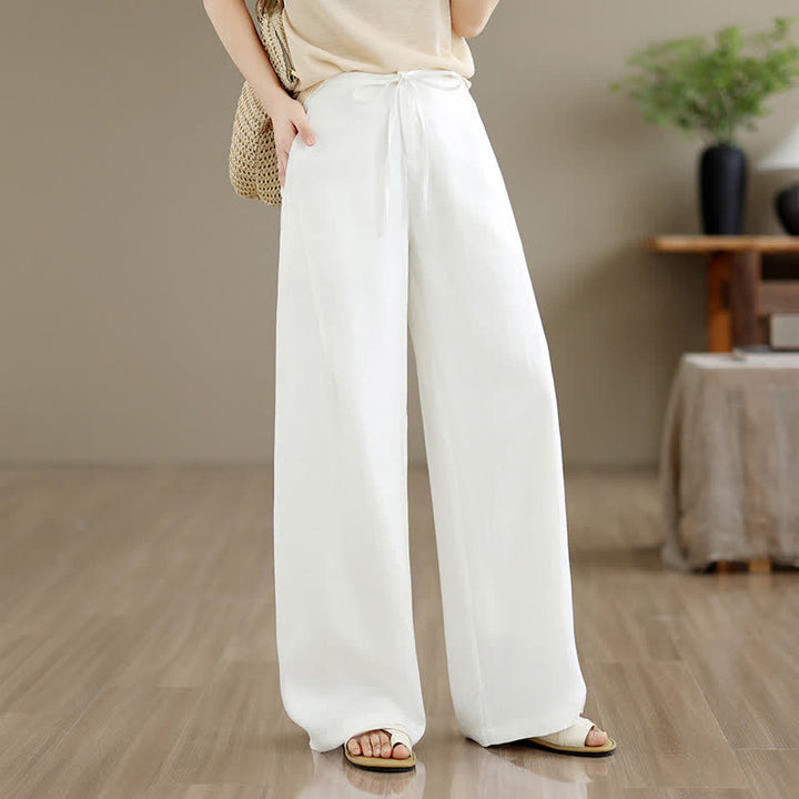 Buddha Stones Minimalistische, lässige lange Hose mit Kordelzug und Reißverschluss für Frühling und Sommer, einfarbig, gerades Bein, mit Taschen - image 11
