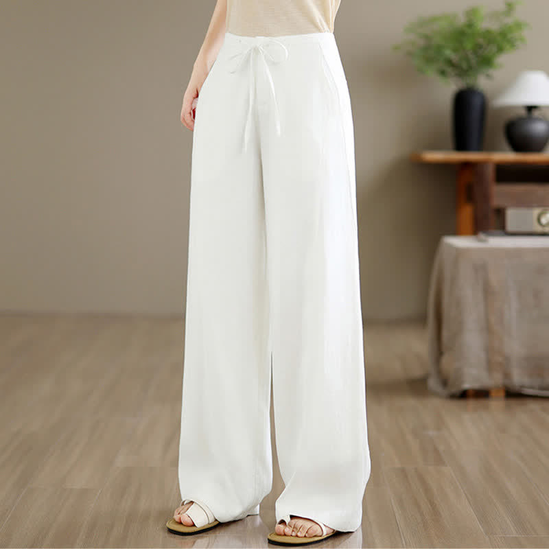 Buddha Stones Minimalistische, lässige lange Hose mit Kordelzug und Reißverschluss für Frühling und Sommer, einfarbig, gerades Bein, mit Taschen - image 13