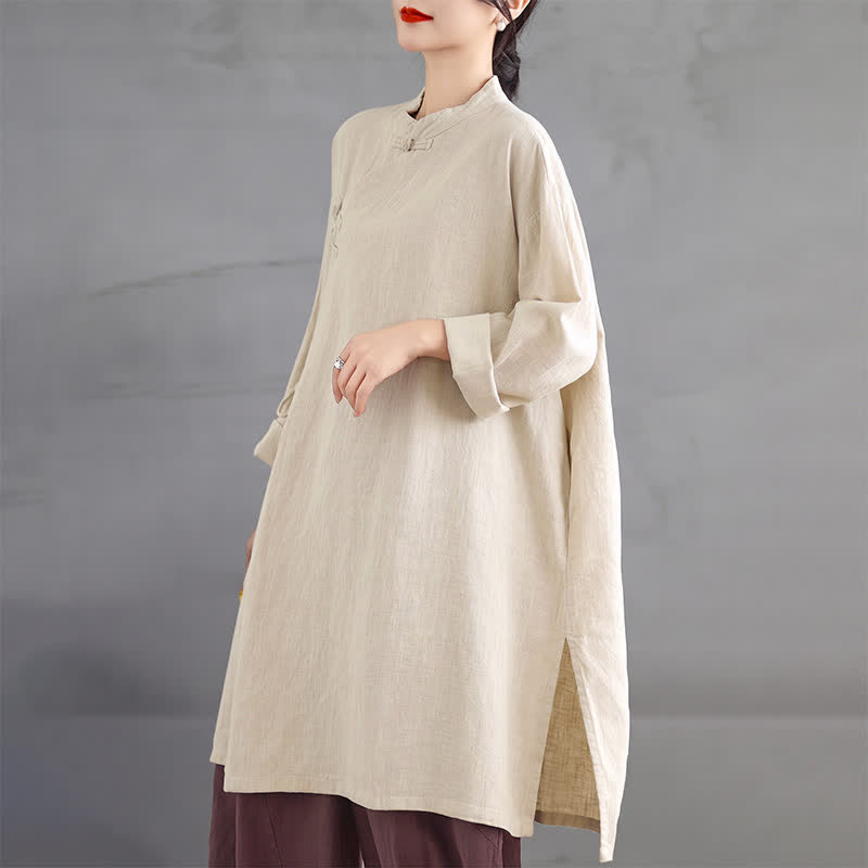 Buddha Stones Frühling Herbst Tang Style Vintage Mandarin Collar Frog Button Solid Damen Langarmhemden - image 13