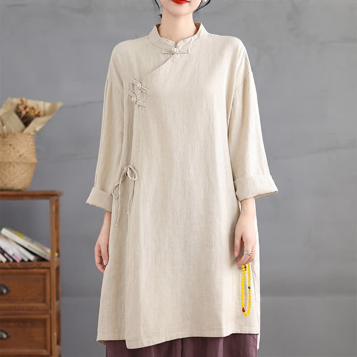 Buddha Stones Frühling Herbst Tang Style Vintage Mandarin Collar Frog Button Solid Damen Langarmhemden - image 10