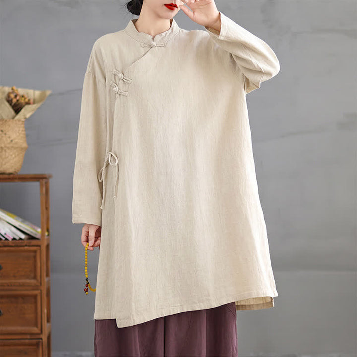 Buddha Stones Frühling Herbst Tang Style Vintage Mandarin Collar Frog Button Solid Damen Langarmhemden - image 11