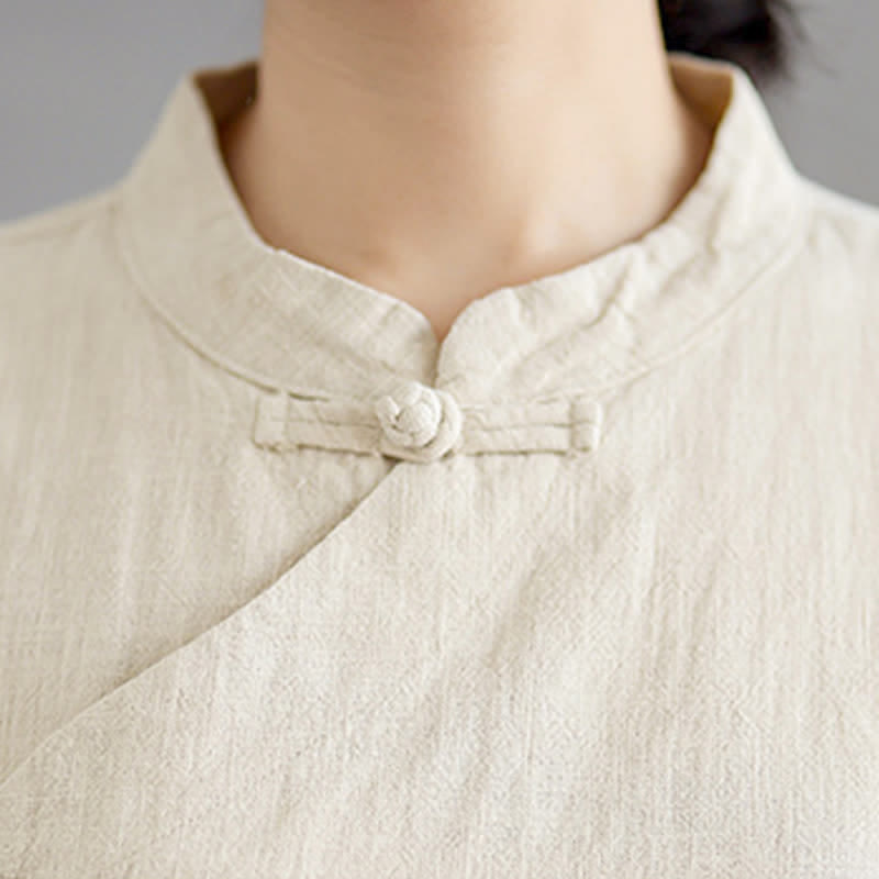 Buddha Stones Frühling Herbst Tang Style Vintage Mandarin Collar Frog Button Solid Damen Langarmhemden - image 14