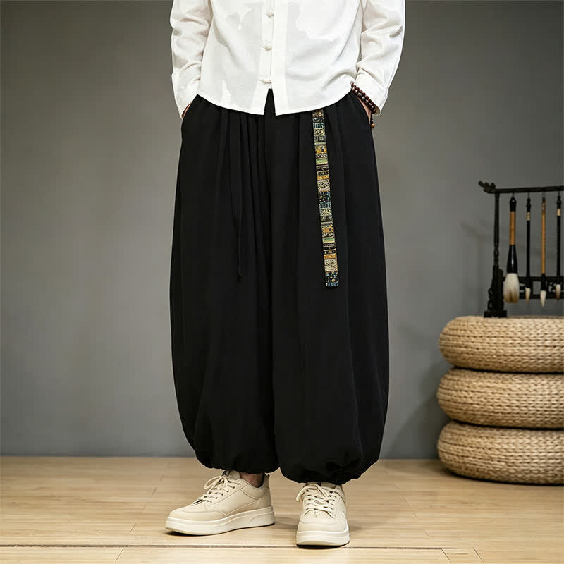 Buddha Stones Chinesische Haremshosen für Herren, einfarbig, mit Tasche, ideal für Frühling und Sommer - Schwarz - US/UK/AU46, EU56 (5XL) - image 0