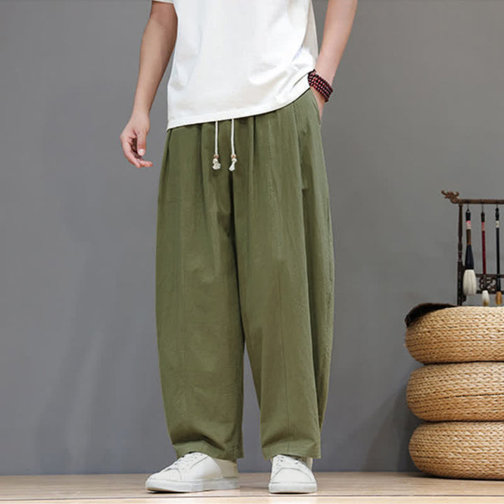 Buddha Stones Lässige, minimalistische Herren-Ankle-Hose mit Kordelzug, geradem Bein und Tasche für Frühling und Sommer - Olivgrün - US/UK/AU48, EU58 (6XL) - image 0