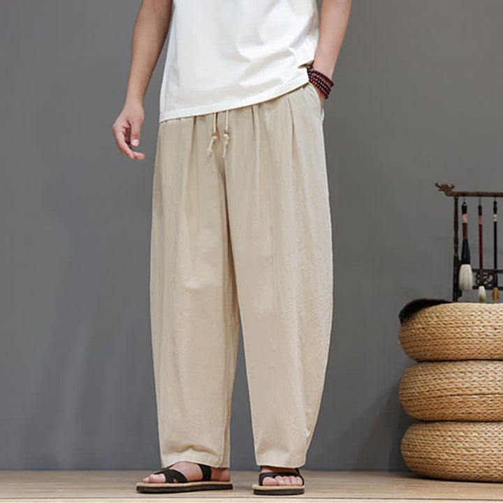 Buddha Stones Lässige, minimalistische Herren-Ankle-Hose mit Kordelzug, geradem Bein und Tasche für Frühling und Sommer - Beige - US/UK/AU48, EU58 (6XL) - image 15