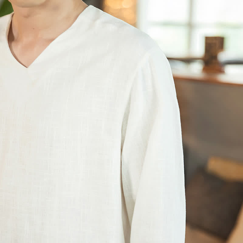 Buddha Stones Lässiges, minimalistisches Langarm-T-Shirt für Herren mit Seitenschlitz, einfarbig, für Frühling und Herbst - image 12