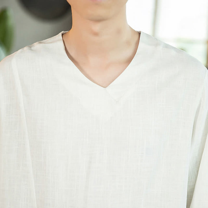 Buddha Stones Lässiges, minimalistisches Langarm-T-Shirt für Herren mit Seitenschlitz, einfarbig, für Frühling und Herbst - image 13