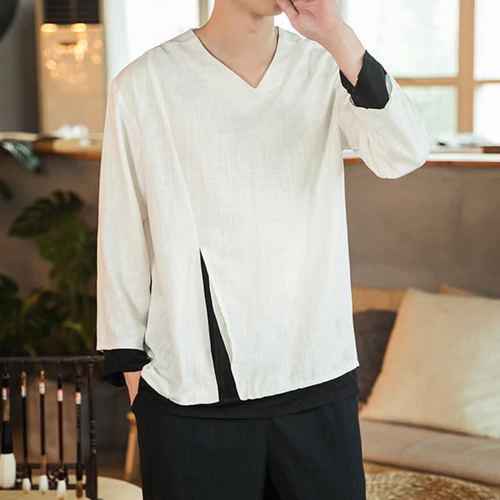 Buddha Stones Lässiges, minimalistisches Langarm-T-Shirt für Herren mit Seitenschlitz, einfarbig, für Frühling und Herbst - image 10