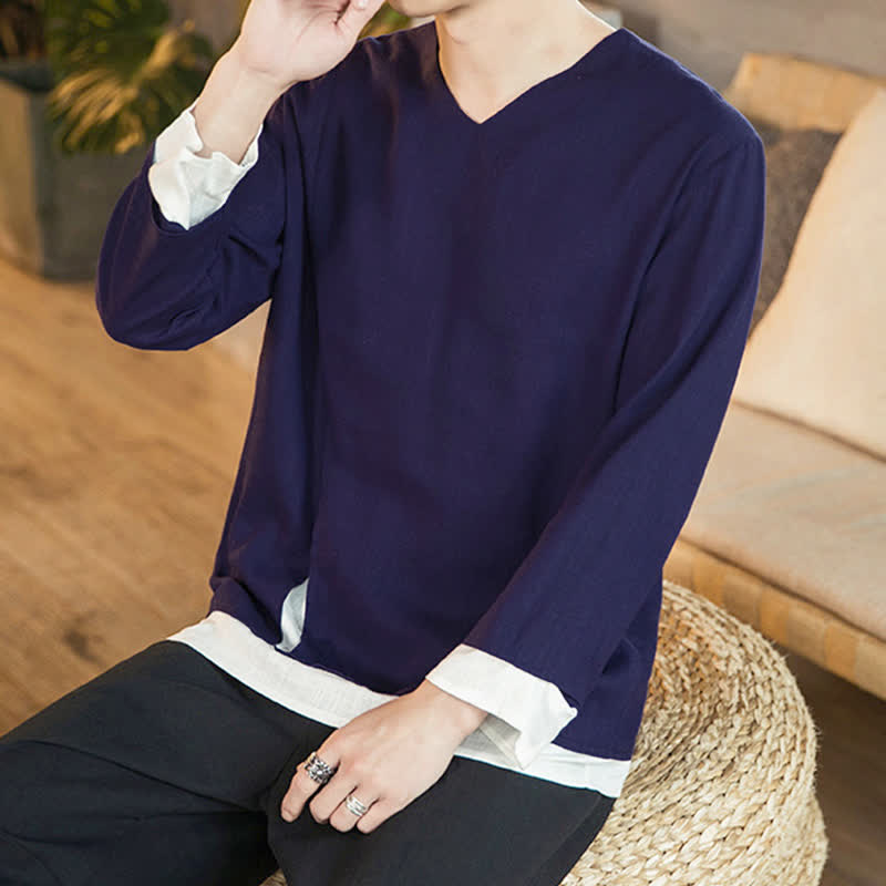 Buddha Stones Lässiges, minimalistisches Langarm-T-Shirt für Herren mit Seitenschlitz, einfarbig, für Frühling und Herbst - image 2
