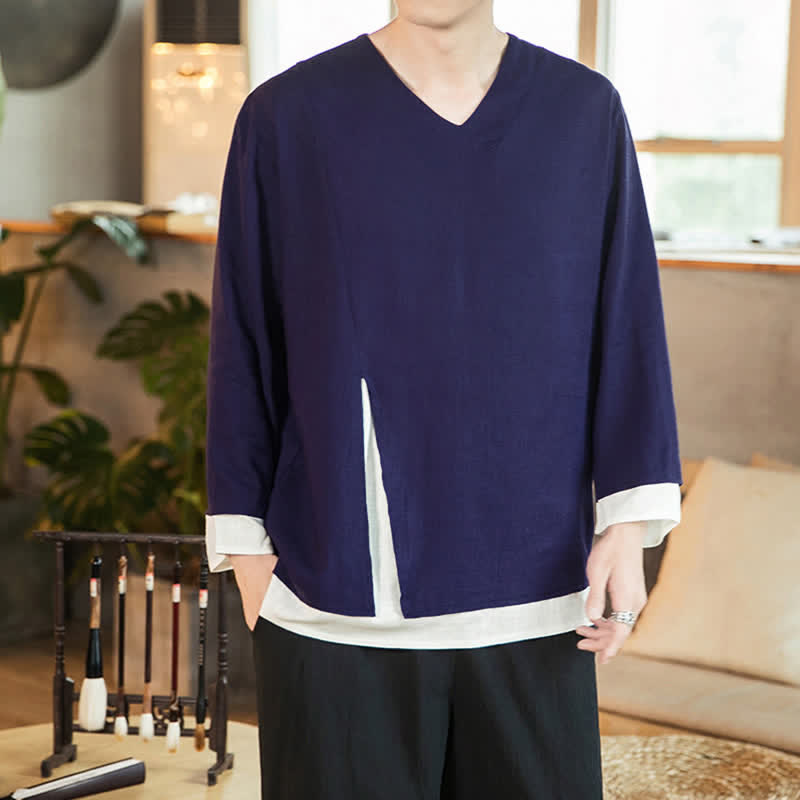 Buddha Stones Lässiges, minimalistisches Langarm-T-Shirt für Herren mit Seitenschlitz, einfarbig, für Frühling und Herbst - image 3