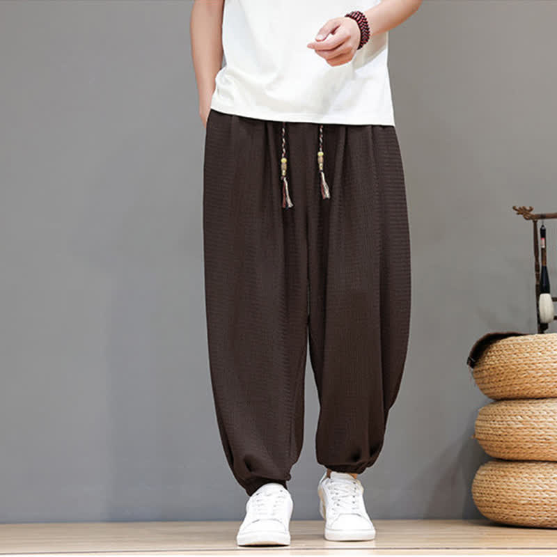 Buddha Stones Lässige Boho-Haremshose für Herren mit Kordelzug und Tasche – ideal für Frühling und Herbst - Sattelbraun - US/UK/AU46, EU56 (5XL) - image 0