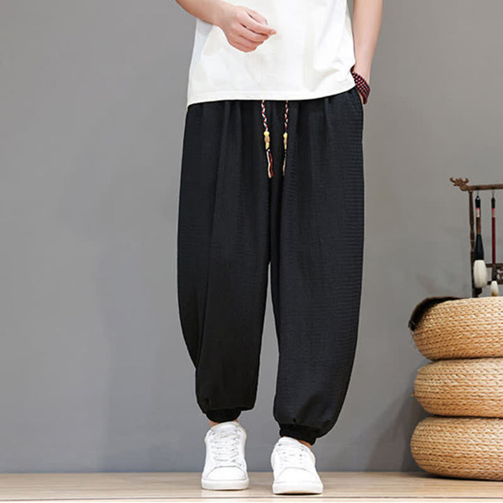 Buddha Stones Lässige Boho-Haremshose für Herren mit Kordelzug und Tasche – ideal für Frühling und Herbst - Schwarz - US/UK/AU46, EU56 (5XL) - image 16