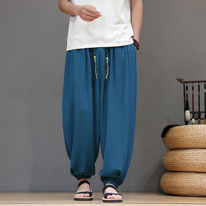 Buddha Stones Lässige Boho-Haremshose für Herren mit Kordelzug und Tasche – ideal für Frühling und Herbst - SteelBlue - US/UK/AU46, EU56 (5XL) - image 8