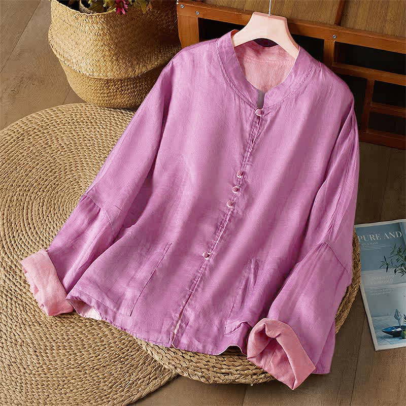 Buddha Stones Lässiges Langarmshirt mit Rundhalsausschnitt, Wende-Design und Tasche im Tang-Stil für Damen – ideal für Frühling und Herbst. - image 13
