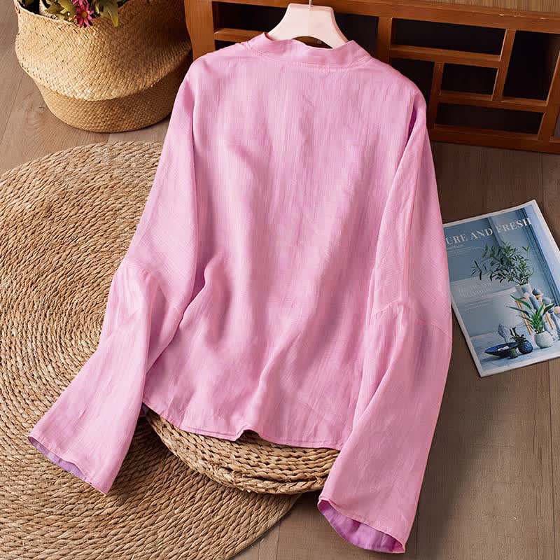 Buddha Stones Lässiges Langarmshirt mit Rundhalsausschnitt, Wende-Design und Tasche im Tang-Stil für Damen – ideal für Frühling und Herbst. - image 12